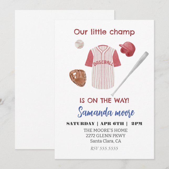 Baseball kleine Kamil-Babydusche Einladung (Vorne/Hinten)