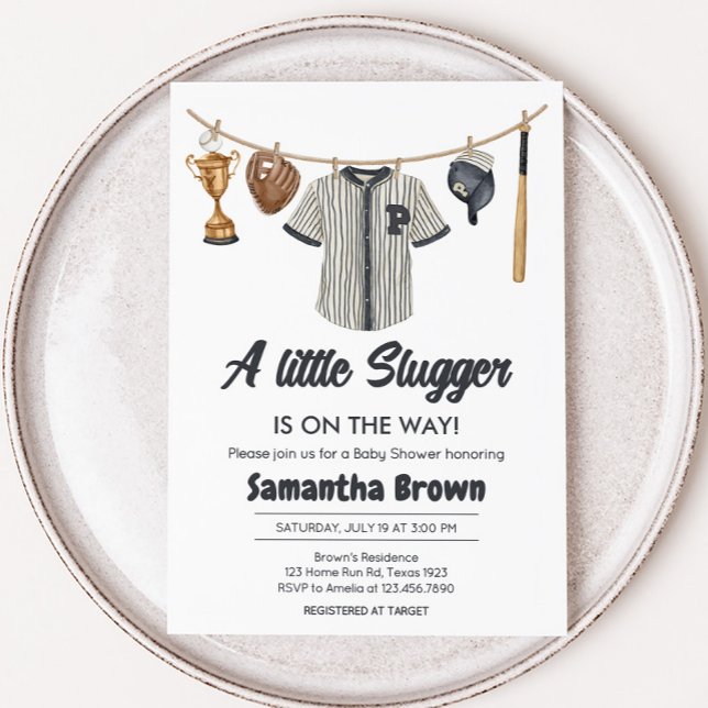 Baseball Kleine Slugger Babydusche Einladung (Little Slugger Baseball Baby Shower Invitation)