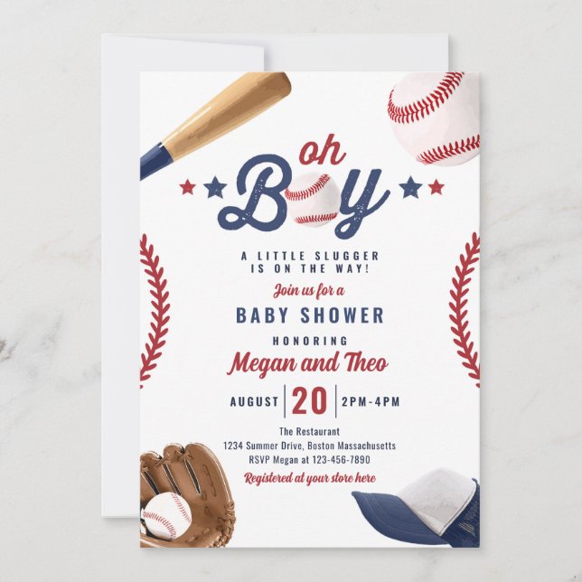 Baseball kleines Gepäck auf dem Weg Babydusche Einladung (Vorderseite)