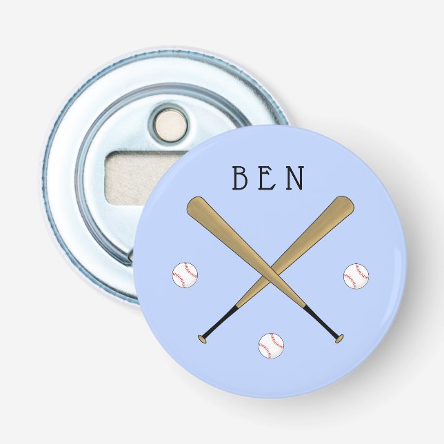 Baseball kreuzte Fledermäuse personalisiert blau Flaschenöffner (Vorderseite)