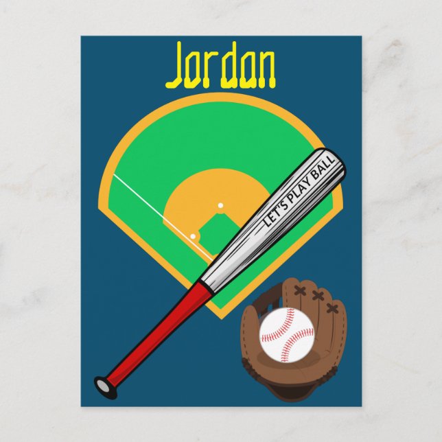 Baseball "Lass uns Ball spielen" Postkarte (Vorderseite)