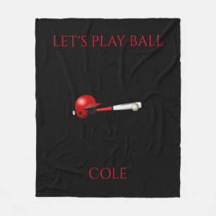 BASEBALL "Let's play ball" schwarze Vlies Decke. Fleecedecke