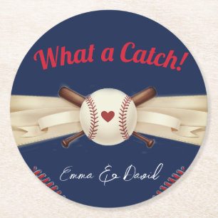 Baseball Liebe Dark Navy Sporthochzeit Runder Pappuntersetzer