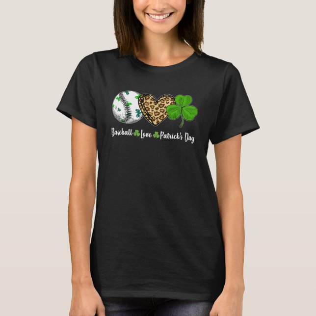 Baseball Liebe Leopard Heart Kleeblatt St Patricks T-Shirt (Vorderseite)