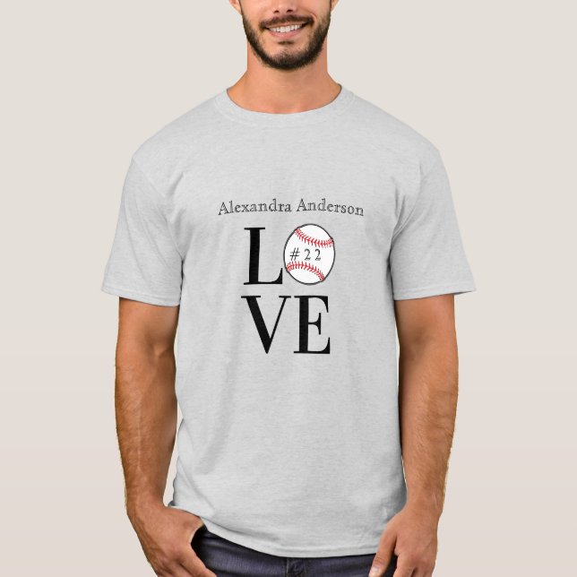 Baseball-LIEBE: Personalisierter Name und Nummer T-Shirt (Vorderseite)