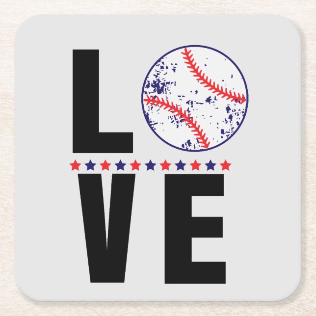 Baseball-Liebe Typografie Rechteckiger Pappuntersetzer (Vorderseite)