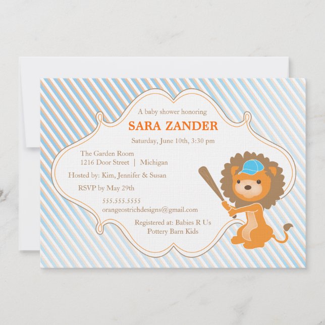 Baseball Lion Baby Shower Einladung (Vorderseite)