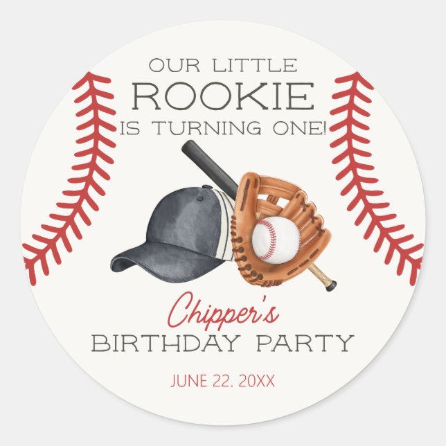 Baseball Little Rookie Zuhause Run Birthday Party Runder Aufkleber (Vorderseite)