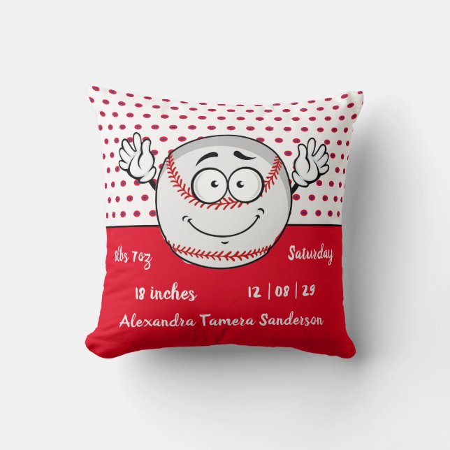 Baseball lustige Gesichtshäufigkeit Red White Kissen (Vorderseite)