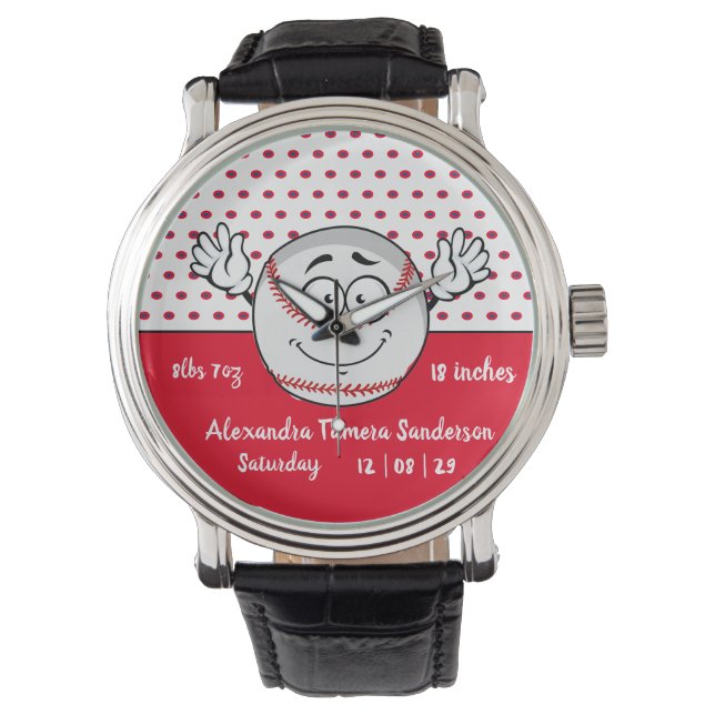 Baseball lustige Gesichtshäufigkeit Red White Watc Armbanduhr (Vorderseite)