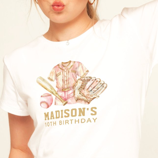 Baseball Luxury Birthday Rose & Gold T-Shirt (Von Creator hochgeladen)