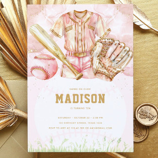 Baseball Luxury Girl Birthday Pink Gold Einladung