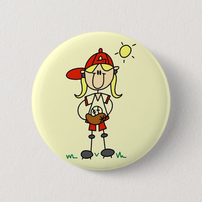 Baseball Mädchen Mit Handschuh T-Shirts und Gesche Button (Vorderseite)