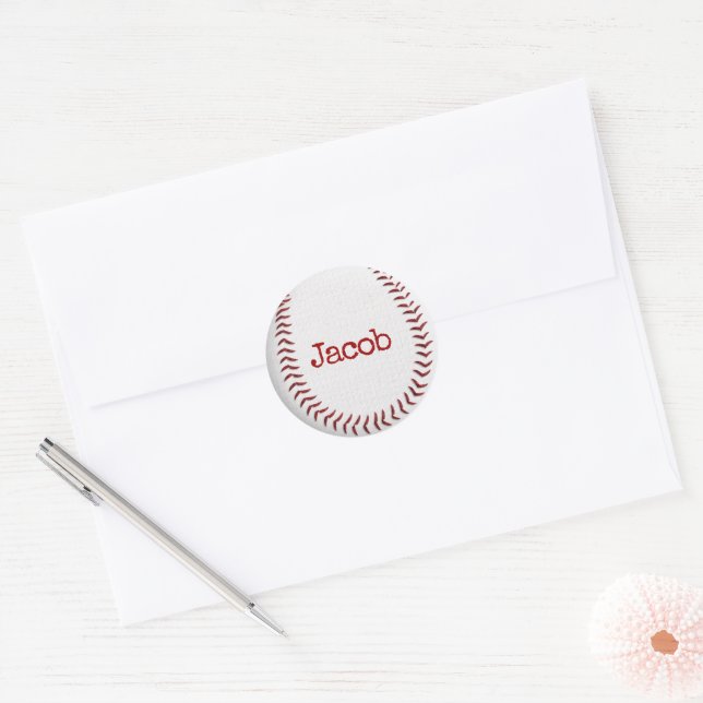 Baseball-Makro mit Namen Runder Aufkleber (Umschlag)