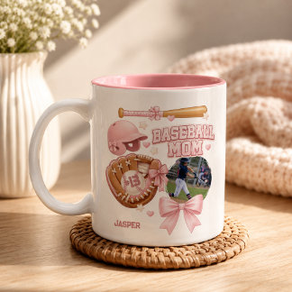 Baseball-Mama Foto Rosa Coquette Sport Zweifarbige Tasse