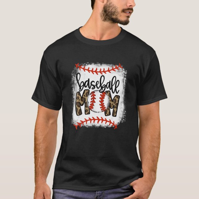 Baseball Mama Leopard Funny Softball Mama Mutter D T-Shirt (Vorderseite)