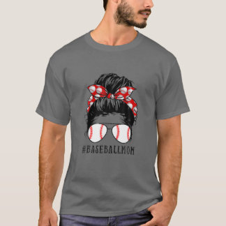 Baseball Mama Messy Bun Game Day Vibes Mother's Da T-Shirt