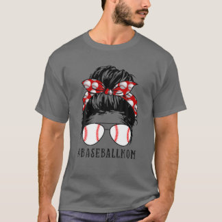 Baseball Mama Messy Bun Proud Mama Baseball Scarf T-Shirt