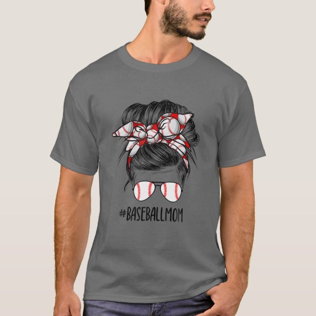 Baseball Mama Messy Bun Proud Mama Baseball Scarf  T-Shirt (Vorderseite)