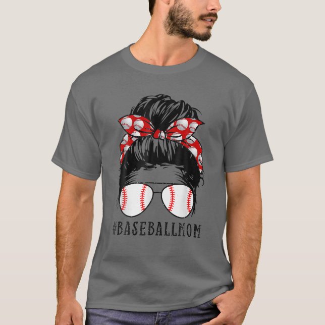 Baseball Mama Messy Bun Proud Mama Baseball Scarf  T-Shirt (Vorderseite)