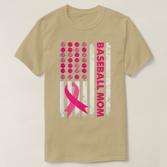 Baseball Mama USA Flag gestörte Brustkrebs Awa T-Shirt (Design vorne)