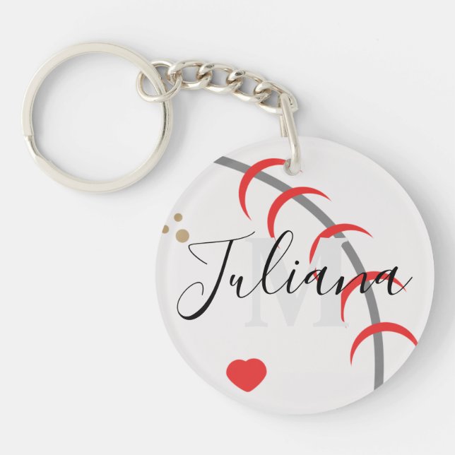 Baseball Mama Vater Großvater Mit Monogramm Schlüs Schlüsselanhänger (Vorderseite)