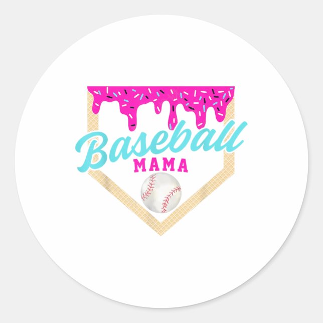 Baseball Mama Zuhause Tafel Eiscreme Tropfen mit S Runder Aufkleber (Vorderseite)