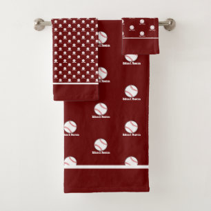 Baseball Maroon Rust Red Maroon Name Sport Room Badhandtuch Set