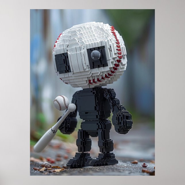 Baseball-Maskottchen — Teamneutrales Voxel-Athlete Poster (Vorne)