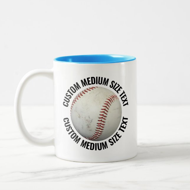 Baseball & Medium Text HELLBLAU 325g Custom Zweifarbige Tasse (Links)