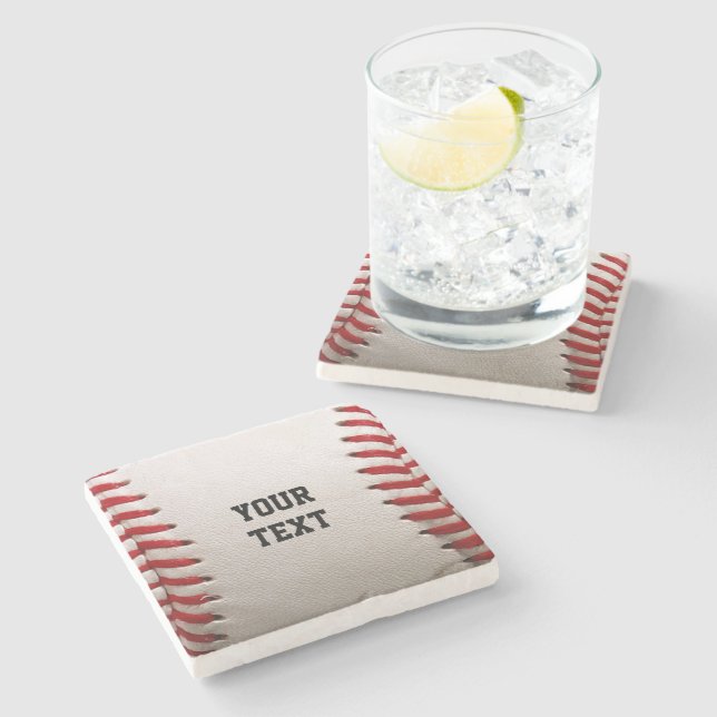 Baseball mit anpassbarem Text Steinuntersetzer (Seitenansicht)