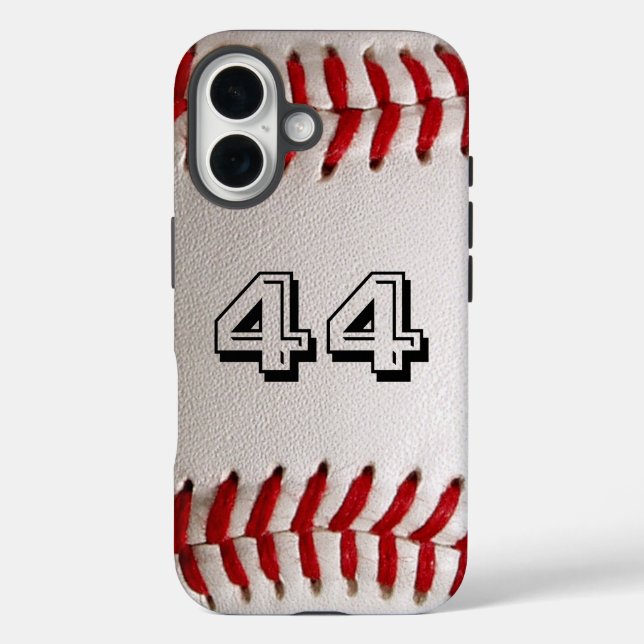 Baseball mit benutzerdefinierbarer Nummer iPhone 16 Hülle (Rückseite)