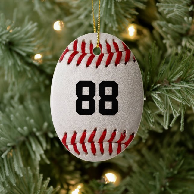 Baseball mit benutzerdefinierbarer Nummer Keramik Ornament (Baum)