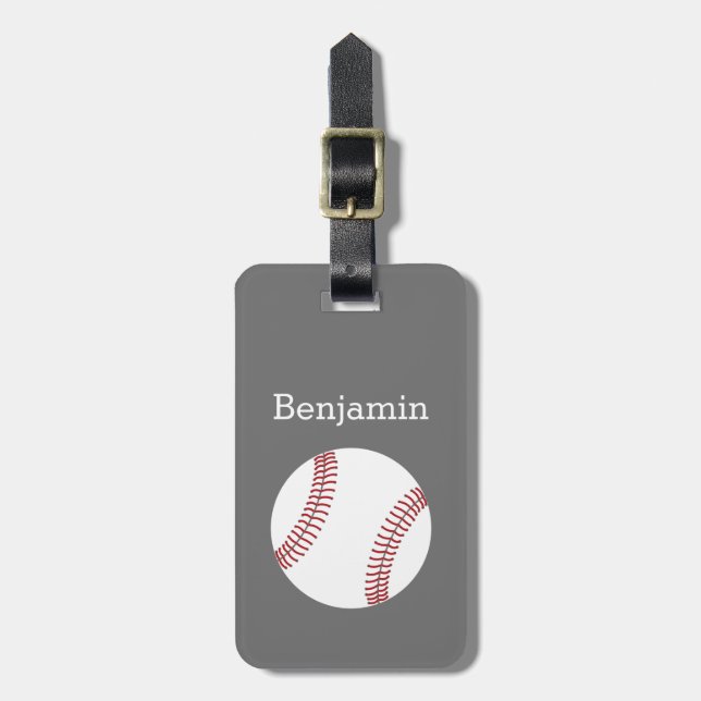 Baseball mit individuellem Namen - Grau Gepäckanhänger (Vorderseite vertikal)