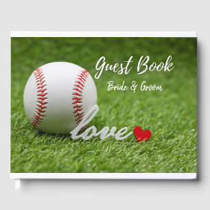Baseball mit LIEBE - Rotes Herz auf grüner Hochzei Gästebuch