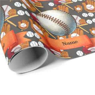 Baseball mit Name auf dem Ball für den Spieler Geschenkpapier
