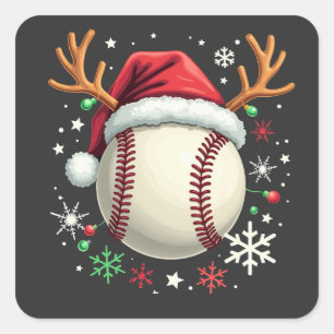 Baseball mit Rentierhörnern und Weihnachten Quadratischer Aufkleber