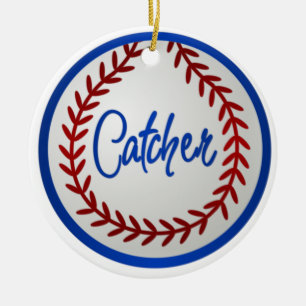 Baseball mit roten Stichen und Fänger Keramikornament