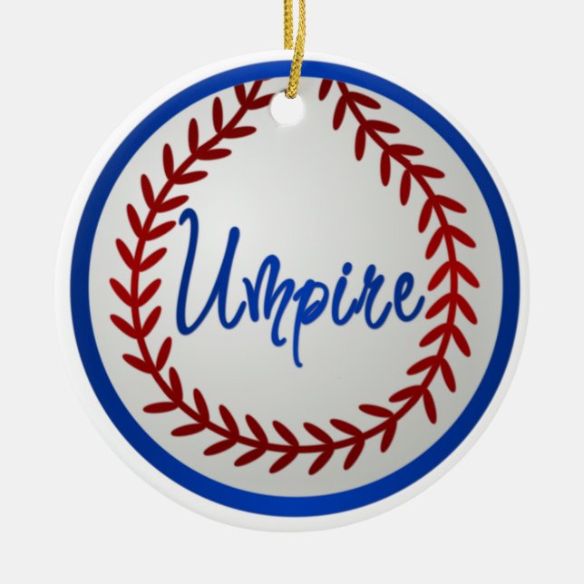 Baseball mit roten Stichen und Schiedsrichter Keramik Ornament (Vorne)