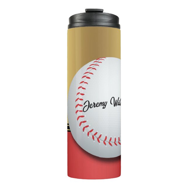 Baseball mit Spieler und Großball Thermosbecher (Vorderseite)