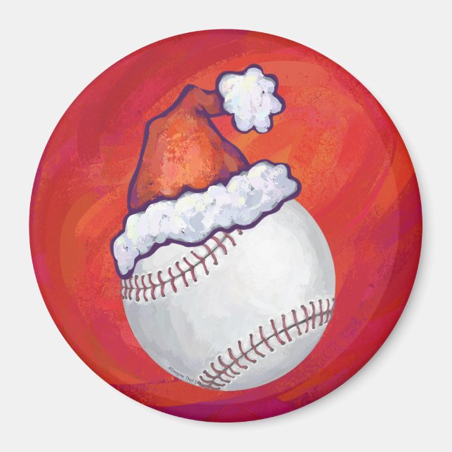 Baseball mit Weihnachtsmannmütze auf Rot Magnet (Vorne)