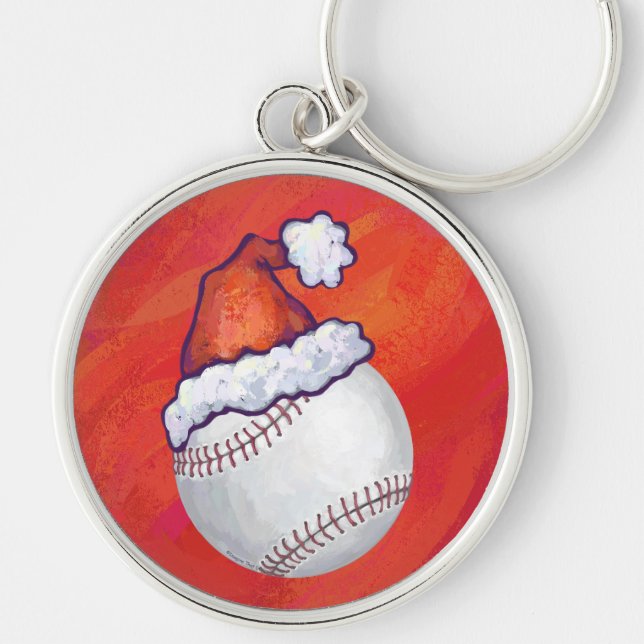 Baseball mit Weihnachtsmannmütze auf Rot Schlüsselanhänger (Vorne)