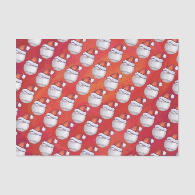 Baseball mit Weihnachtsmannmütze auf Rot Seidenpapier (Vorderseite)