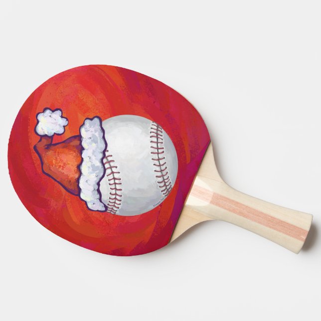 Baseball mit Weihnachtsmannmütze auf Rot Tischtennis Schläger (Seitenansicht)