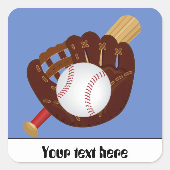 Baseball-Mitt-Ball-Fledermaus-Aufkleber Quadratischer Aufkleber (Vorderseite)