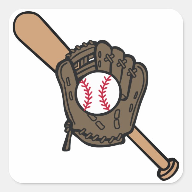 Baseball-Mitt und Bat Quadratischer Aufkleber (Vorderseite)
