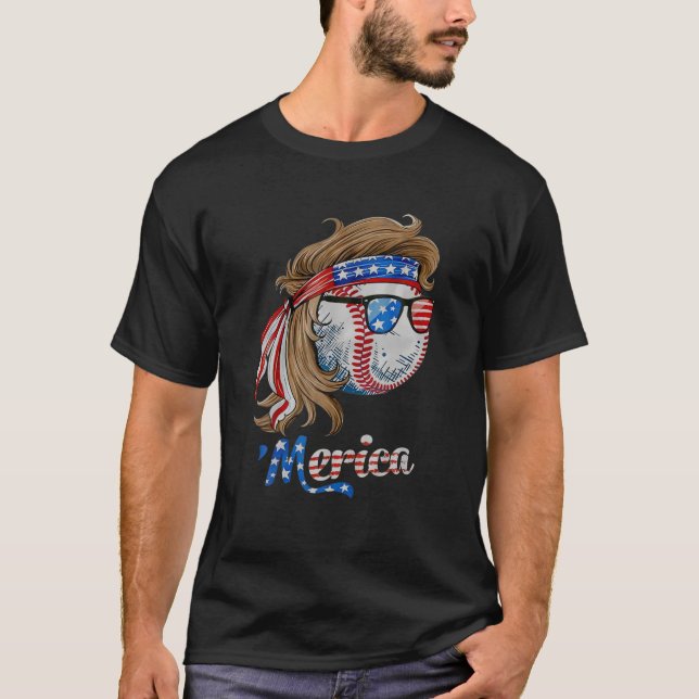 Baseball Mullet 4. Juli Amerikanische Flagge Meric T-Shirt (Vorderseite)
