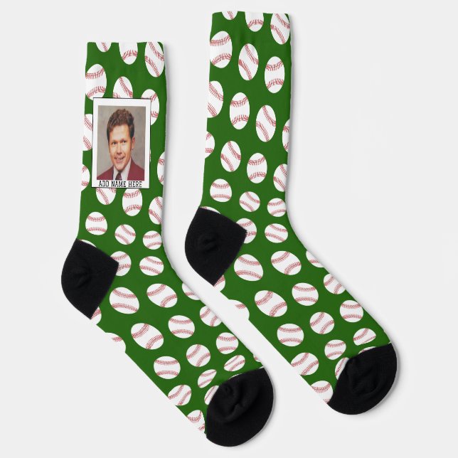 Baseball-Muster mit Foto - Teamsport-Grün Socken (Rechts)