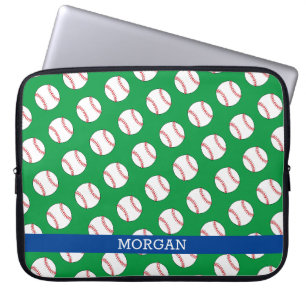 Baseball-Muster, Name, Blau & Grün Laptopschutzhülle