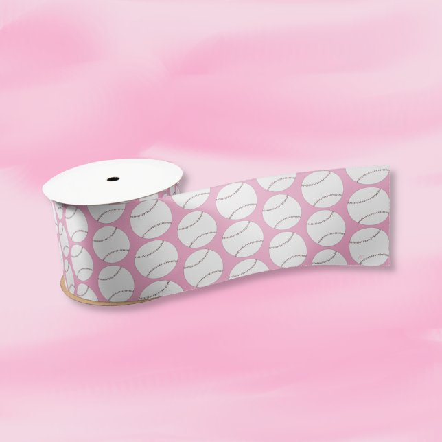 Baseball-Muster Pink Ribbon Satinband (Cute pink ribbon with a doodle baseball pattern .)